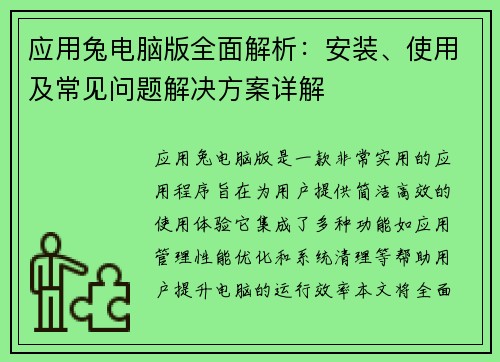 应用兔电脑版全面解析：安装、使用及常见问题解决方案详解